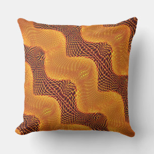 Orange curve and golden dots on brown background cushion