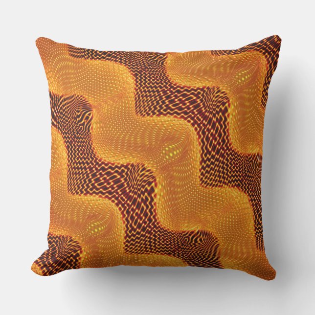 Orange curve and golden dots on brown background cushion (Front)