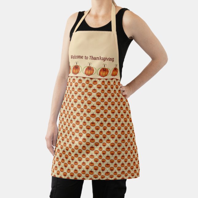 Orange Curvy Pumpkin Autumn Pattern Thanksgiving Apron (Insitu)