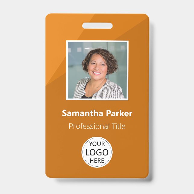 Orange Custom Employee - Photo ID, Logo, Bar Code ID Badge (Front)