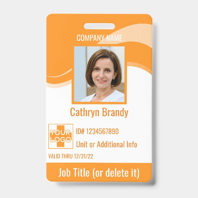 Orange custom Employee Security Id, logo, Bar Code ID Badge (Front)