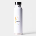 Orange | Custom Monogram Script Name Stylish Water Bottle<br><div class="desc">Custom Orange Script Monogram Name Elegant Chic Water Bottle. A simple and modern design in black and white colour featuring handwritten calligraphy for a professional and cool look. Create your own personalised ecofriendly gifts. Any font,  any colour,  no minimum.</div>