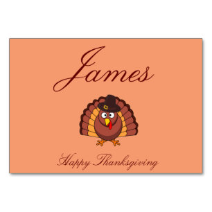 Orange Custom Thanksgiving Place Cards With Turkey