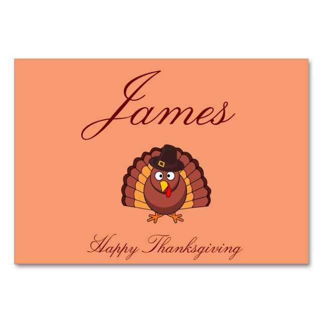 Orange Custom Thanksgiving Place Cards With Turkey (Front)