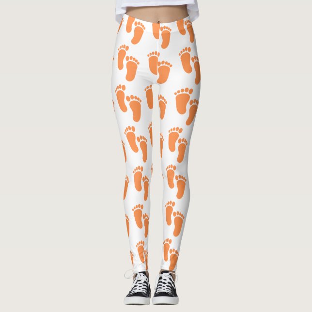 Orange Cute and Minimalist Baby feet Leggings  (Front)