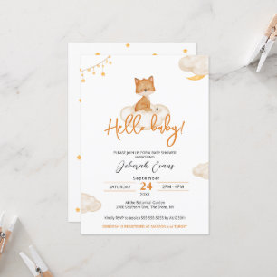 Orange Cute Fox Baby Shower Invitation