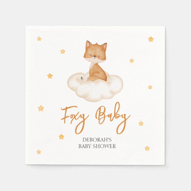 Orange Cute Fox Baby Shower Napkin (Front)