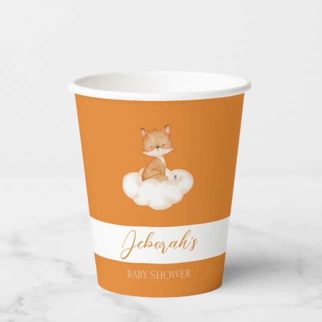 Orange Cute Fox Baby Shower Paper Cups (Front)