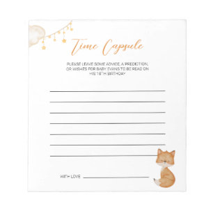 Orange Cute Fox Baby Shower Time Capsule Notepad