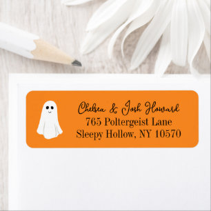 Orange Cute Ghost Halloween Return Address Label