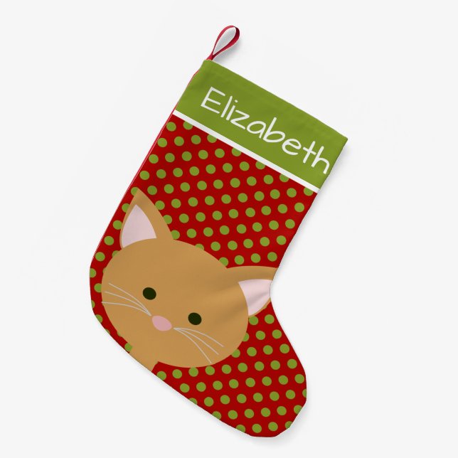 Orange Cute Kitty Face Small Christmas Stocking (Front (Hanging))