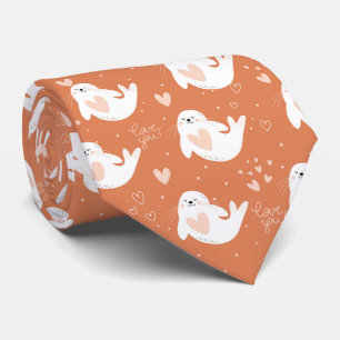 Orange cute pink valentine love fish pattern tie