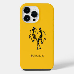 Orange, Cute Silhouette Happy Dancers iPhone 14 Pro Max Case