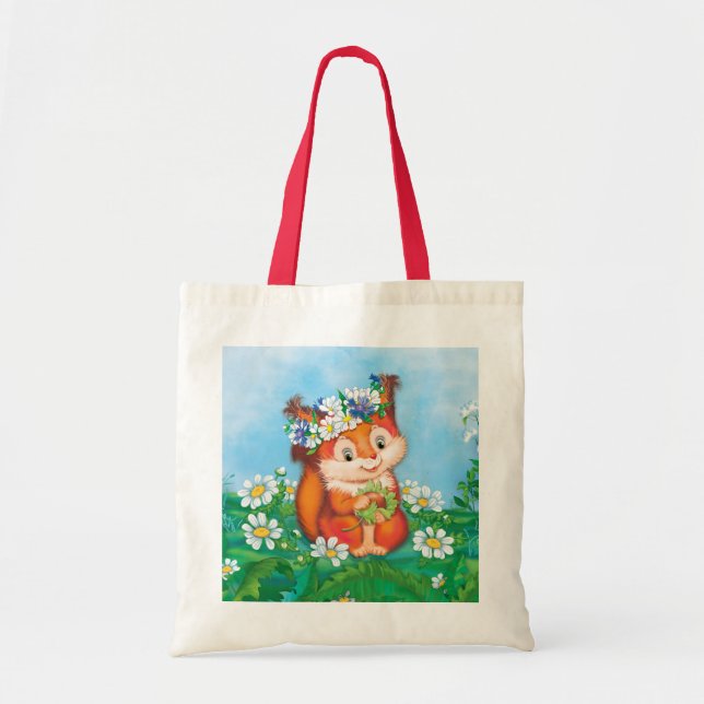 orange cute squirrel tote bag (Front)