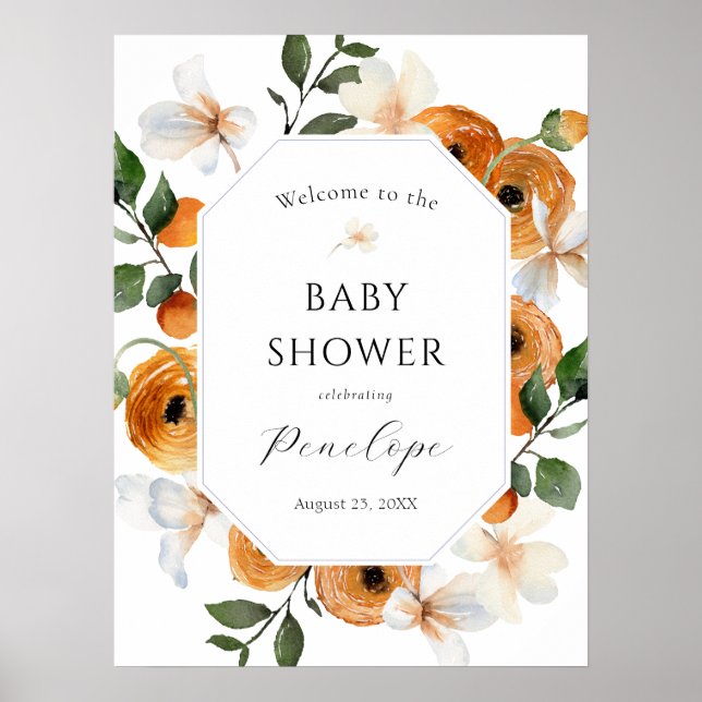 Orange Cutie Baby Shower Welcome Sign (Front)