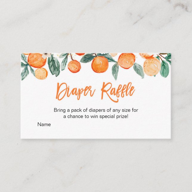 Orange Cutie Citrus Diaper Raffle Enclosure Card (Front)