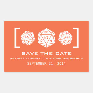 Orange D20 Dice Gamer Save the Date Stickers