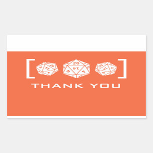 Orange D20 Dice Gamer Thank You Stickers
