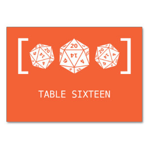 Orange D20 Dice Gamer Wedding Table Card