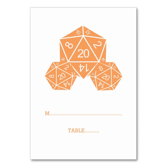 Orange D20 Dice Place Card (Front)