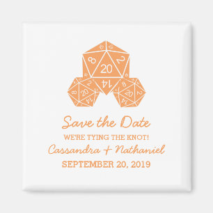 Orange D20 Dice Save the Date Magnet