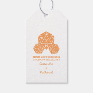 Orange D20 Dice Wedding Gift Tags