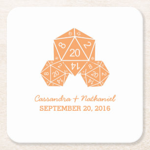 Orange D20 Dice Wedding Paper Coasters