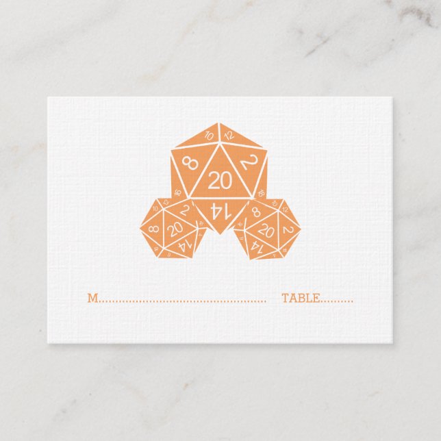 Orange D20 Dice Wedding Place Card (Front)