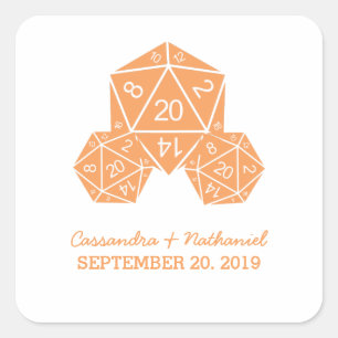 Orange D20 Dice Wedding Stickers