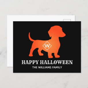 Orange Dachshund Happy Halloween Family Name Holiday Postcard