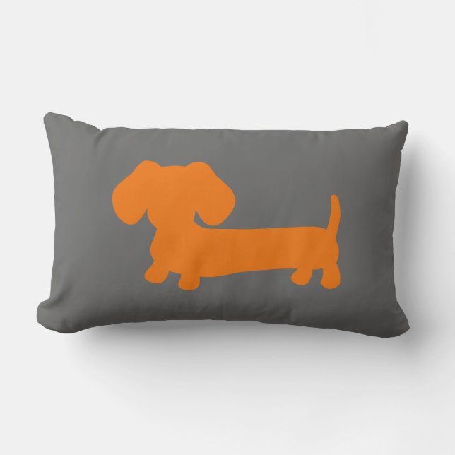 Orange Dachshund on Dark Grey Lumbar Cushion (Front)