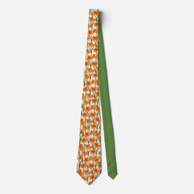 Orange Daffodil Floral Pattern Tie (Front)