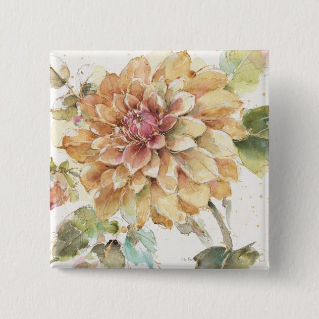 Orange Dahlia 15 Cm Square Badge (Front)