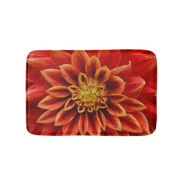 Orange dahlia flower bath mat (Front)