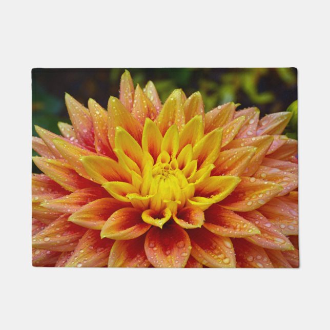 Orange dahlia flower doormat (Front)