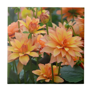 Orange dahlia flower garden ceramic tile