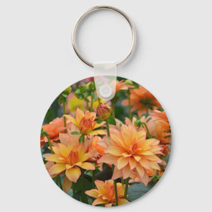 Orange dahlia flower garden key ring