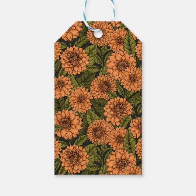 Orange Dahlia garden Gift Tags (Front)