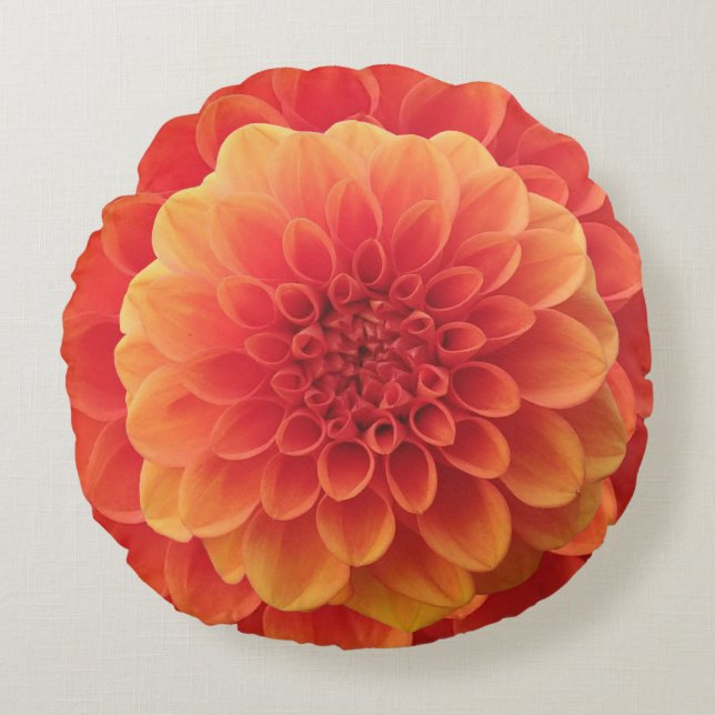 Orange Dahlia Round Cushion (Front)