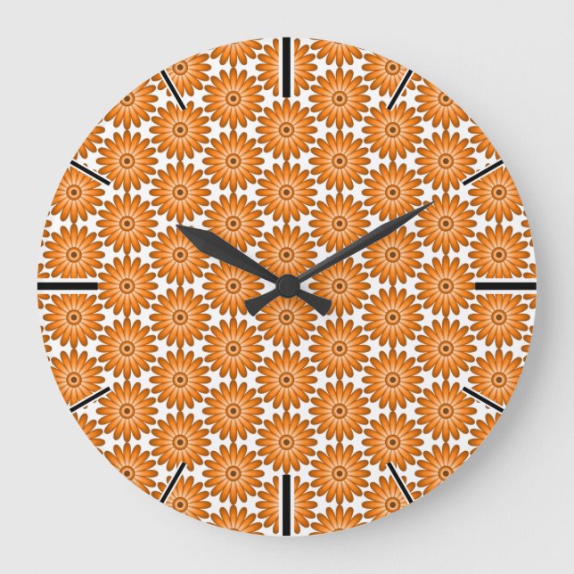 Orange daisies in 70s style large clock (Front)