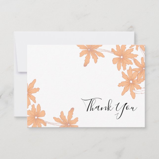 Orange Daisies on White Flat Thank You Notes Invitation (Front)