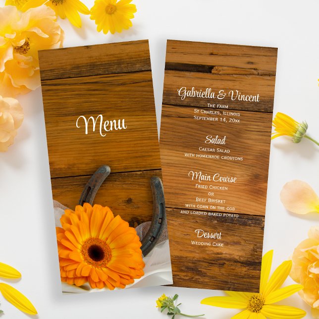 Orange Daisy and Horseshoe Country Wedding Menu (Creator Uploaded)