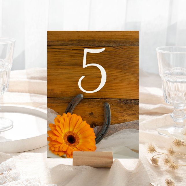 Orange Daisy and Horseshoe Western Wedding Table Number (Creator Uploaded)