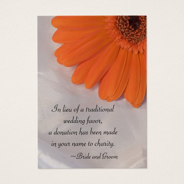 Orange Daisy and Satin Wedding Charity Favor Card (Front)