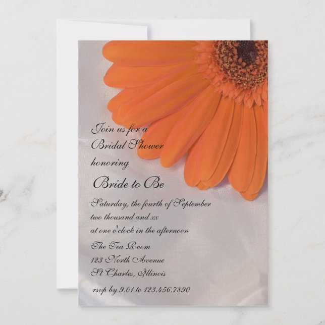 Orange Daisy and White Satin Bridal Shower Invitation (Front)