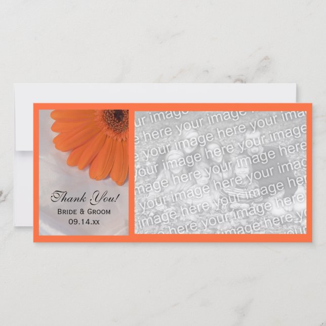 Orange Daisy and White Satin Wedding Thank You (Front)