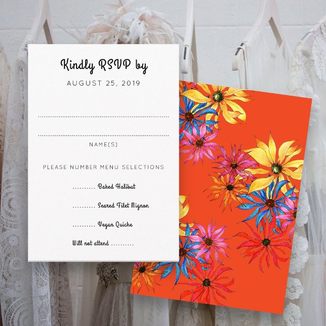 Orange Daisy Art RSVP With Entrées Enclosure Card (Creator Uploaded)