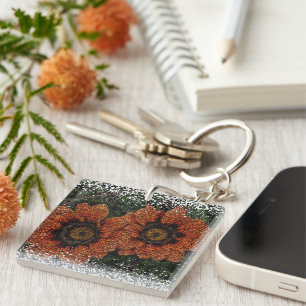 Orange Daisy Balls Acrylic Key Ring