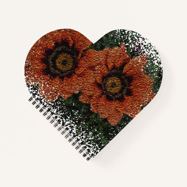 Orange Daisy Balls Heart Shaped Spiral Notebook (Front)