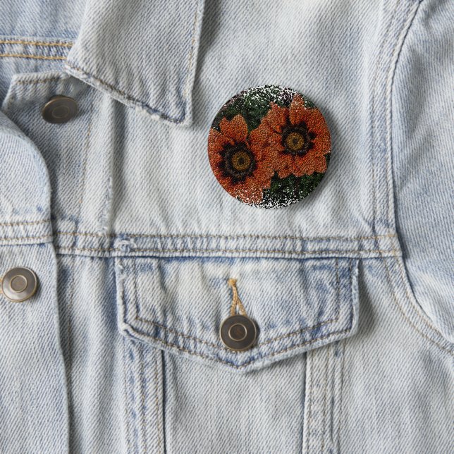 Orange Daisy Balls Round Badge (In Situ)
